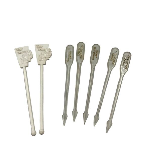 Vintage Lot Cocktail Stirrers Textured Four Roses Virginia Country Club Clear - Picture 1 of 9
